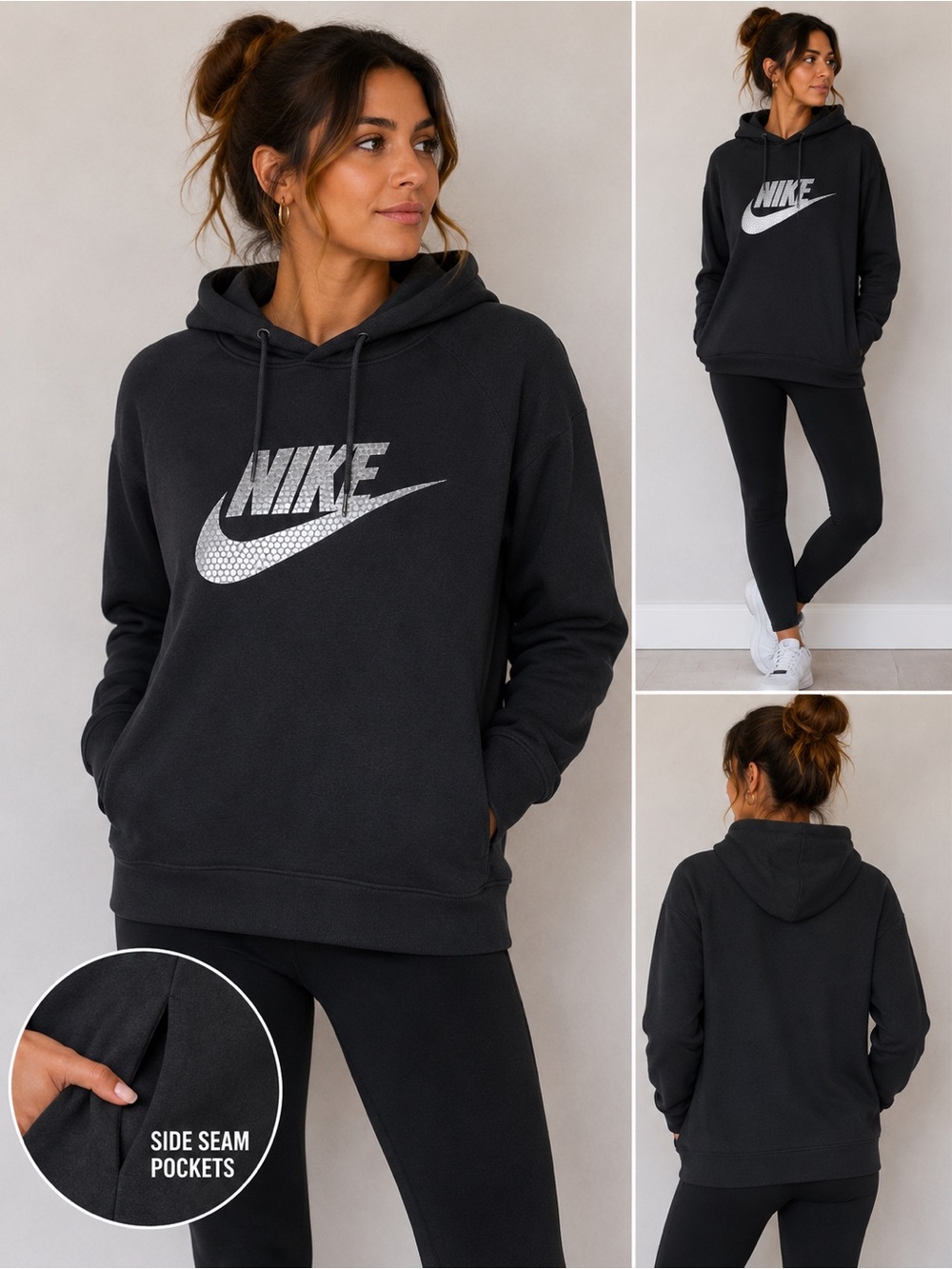 Nike Women’s Black Fleece Hoodie Medium Reflective Shiny Logo M